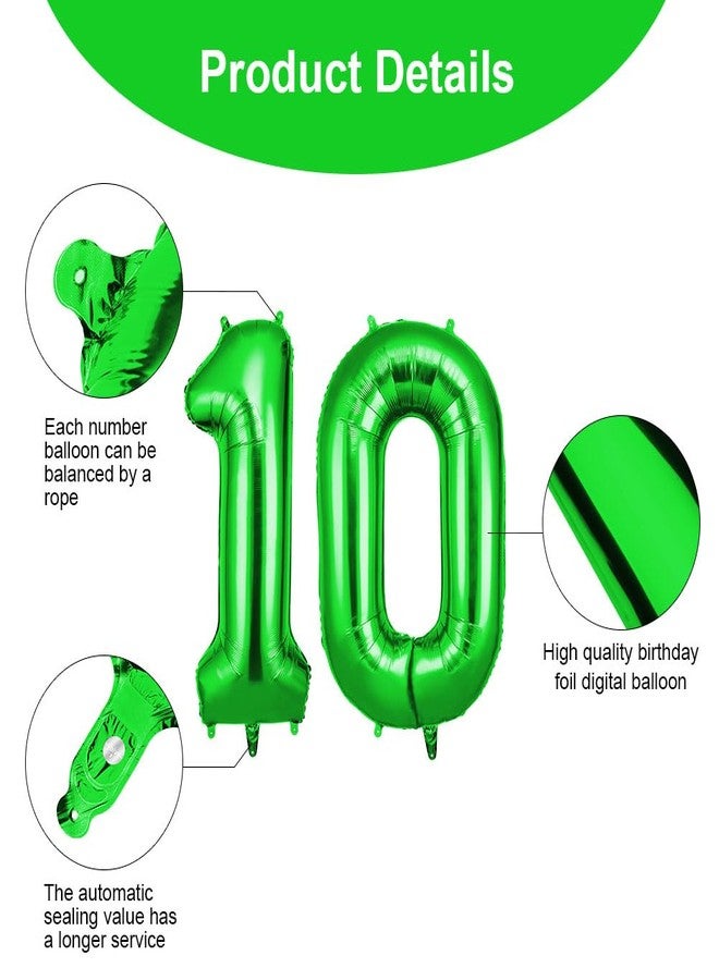 OFFCUP 40 Inch Green Number 10 Balloon for 10st Birthday Decoration, Birthday Balloons Large Foil Number 1 & 0 Balloons Self Inflating for Boys Girl Men Women Birthdays Anniversary Party Decorations - Image 3