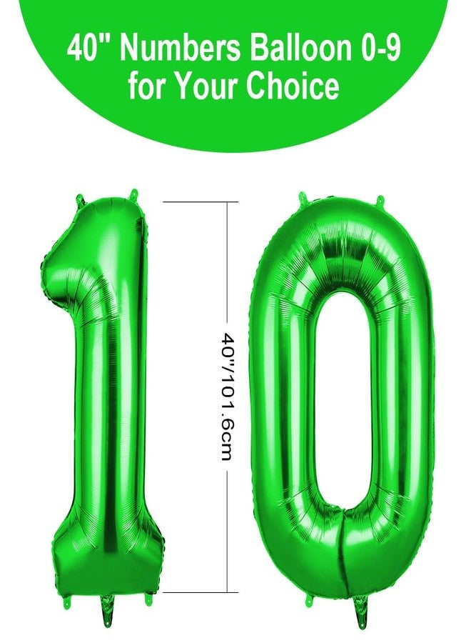 OFFCUP 40 Inch Green Number 10 Balloon for 10st Birthday Decoration, Birthday Balloons Large Foil Number 1 & 0 Balloons Self Inflating for Boys Girl Men Women Birthdays Anniversary Party Decorations - Image 2