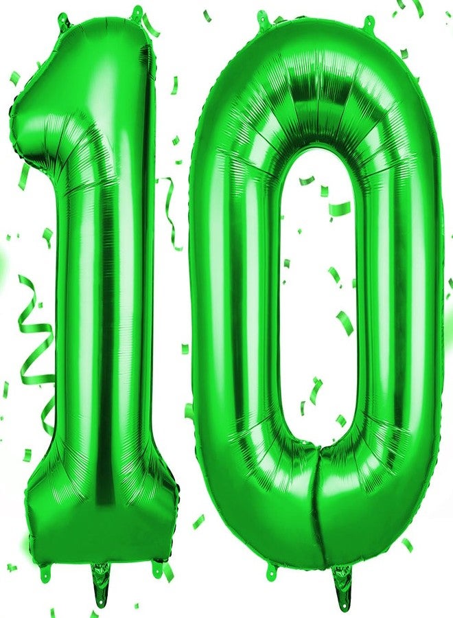 OFFCUP 40 Inch Green Number 10 Balloon for 10st Birthday Decoration, Birthday Balloons Large Foil Number 1 & 0 Balloons Self Inflating for Boys Girl Men Women Birthdays Anniversary Party Decorations - Image 1