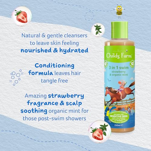 Childs Farm, Kids 3 in 1 Swim, Strawberry and Organic Mint, Body Wash, Shampoo and Conditioner, Suitable for Dry, Sensitive and Eczema-Prone Skin, 8.4 Fl Oz - Image 4