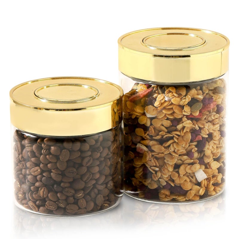 BETTWILL Airtight Glass Food Storage Containers, Kitchen Glass Canisters with Lids -Coffee Pasta Sugar Tea Snack Nuts Cookie Flour Food Container - Set of 2,Wide Mouth, One-Touch Locking Lids - Image 1