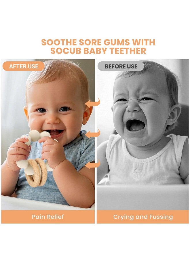 Socub Baby Teething Toys for 0-6 6-12 Months- BPA-Free Food-Grade Silicone & Natural Beech Wood Teether Ring for Newborn Infants Teething Relief- Easy-Grip Sensory Rattle Toys(Shifting Sand) - Image 5
