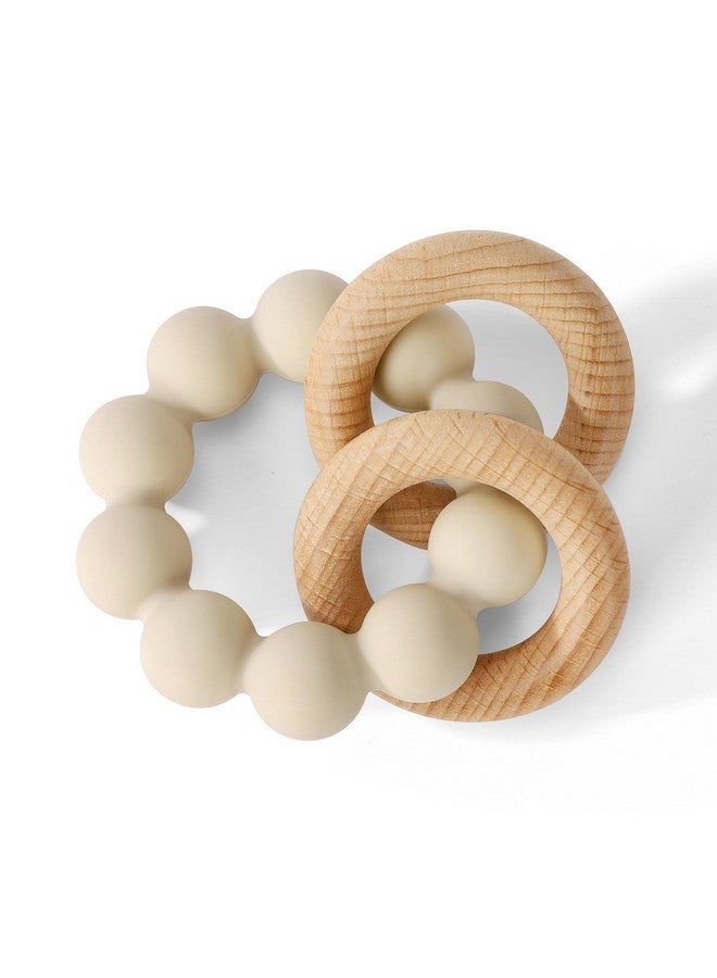 Socub Baby Teething Toys for 0-6 6-12 Months- BPA-Free Food-Grade Silicone & Natural Beech Wood Teether Ring for Newborn Infants Teething Relief- Easy-Grip Sensory Rattle Toys(Shifting Sand) - Image 1