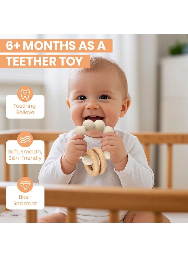 Socub Baby Teething Toys for 0-6 6-12 Months- BPA-Free Food-Grade Silicone & Natural Beech Wood Teether Ring for Newborn Infants Teething Relief- Easy-Grip Sensory Rattle Toys(Shifting Sand) - Image 3