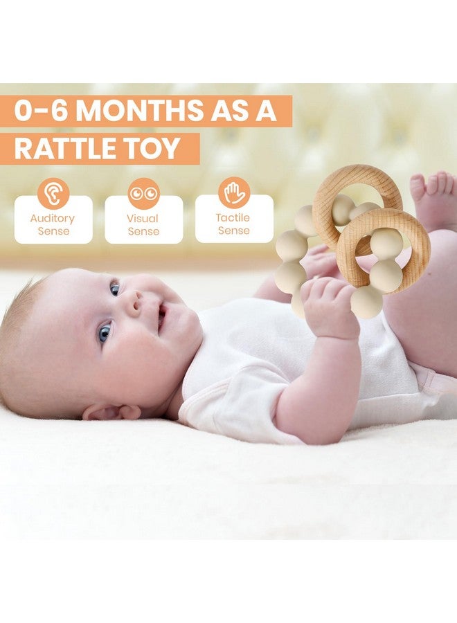 Socub Baby Teething Toys for 0-6 6-12 Months- BPA-Free Food-Grade Silicone & Natural Beech Wood Teether Ring for Newborn Infants Teething Relief- Easy-Grip Sensory Rattle Toys(Shifting Sand) - Image 2