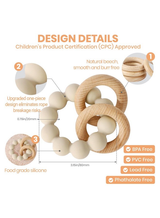 Socub Baby Teething Toys for 0-6 6-12 Months- BPA-Free Food-Grade Silicone & Natural Beech Wood Teether Ring for Newborn Infants Teething Relief- Easy-Grip Sensory Rattle Toys(Shifting Sand) - Image 4