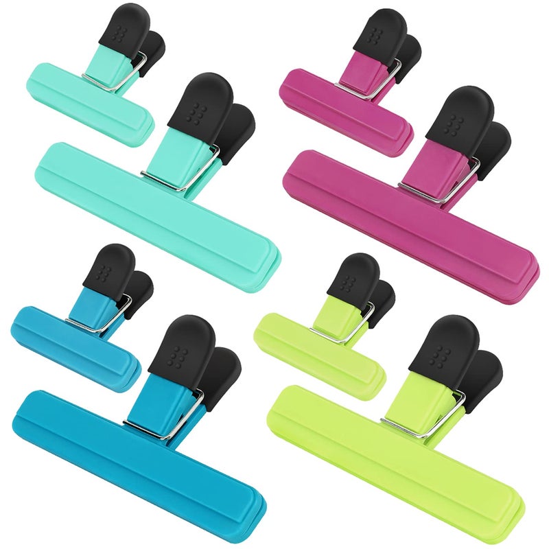 TACGEA Chip Clips 8 Pack Food Clips Upgrade Wide Open Bag Clips for Food Storage with Air Tight Seal Grip 4 x L 4 x S