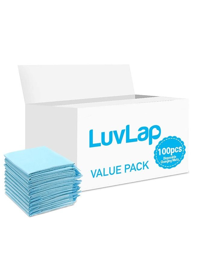 Luvlap Disposable Changing Mats, 100 Counts, Soft Waterproof Mat, Portable Leak Proof Changing Mat, New Mom Leak-Proof Under pad, Mattress Table Protector Pad - Image 1