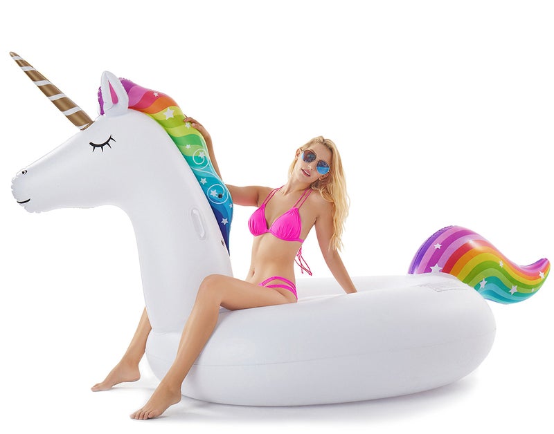 Jasonwell Giant Inflatable Unicorn Pool Float Floatie Ride On with Fast Valves Large Rideable Blow Up Summer Beach Swimming Pool Party Lounge Raft Decorations Toys for Kids Adults - Image 1