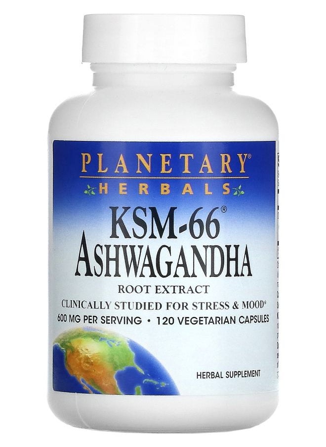 PLANETARY HERBALS KSM-66® Ashwagandha Root Extract 600 mg 120 Vegetarian Capsules (300 mg per Capsule) 