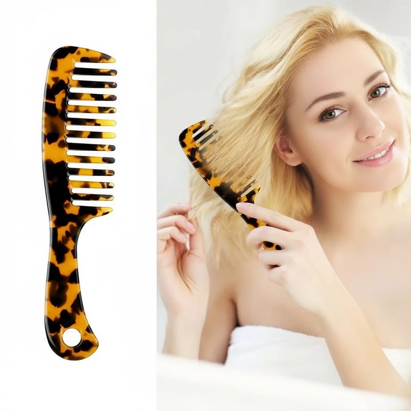 LADYAMZ Large Wide Tooth Hair Comb LADYAMZ Tortoise Shell Cellulose Acetate Round Tooth Comb for StraightCurly HairShortLong Hair Women Men or Kids Easy Detangling Wet or Dry Antistatic Brown - Image 3