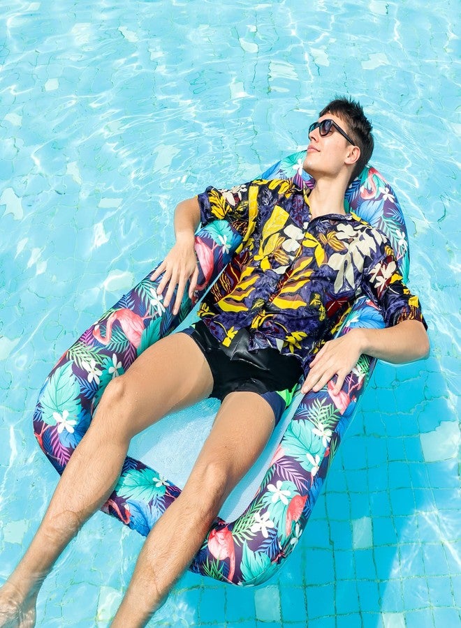 FindUWill Inflatable Pool Floats Adults - Inflatable Fabric Covered Pool Lounge Chair with Mesh Center, Large Extended Water Hammock Float Recliner for Pool, Lake, Beach Floaties (Flamingo) - Image 2