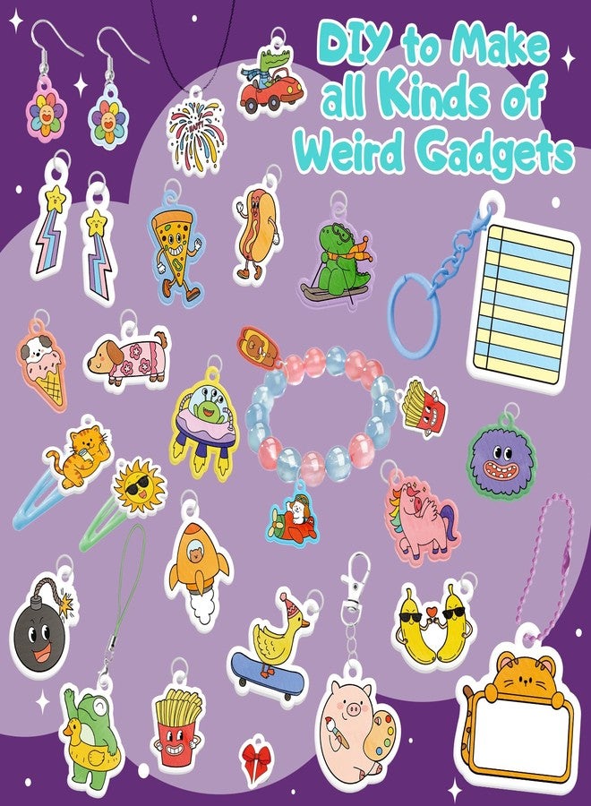 Edulok 195 Pcs Shrink Plastic Kit with 39 Pre-Cut Patterns,3 Blank Shrink Plastic Sheets,Punch,Scissors,Keychains Lanyards,Tassels,Keychain Making Kit,Shrinky Art Charms,Shrinking Paper Craft Kits DIY Gifts - Image 2