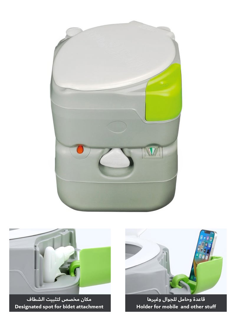 22L Camping Toilet Portable Toilet for Adults with Diagonal Elongated Bowl Seat, Waste Tank, Leak-Proof Cassette Toilet with Level Indicator