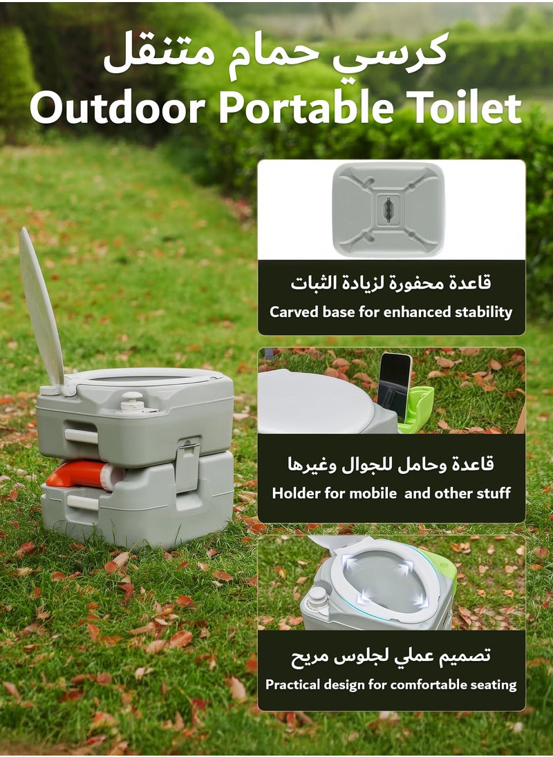 22L Camping Toilet Portable Toilet for Adults with Diagonal Elongated Bowl Seat, Waste Tank, Leak-Proof Cassette Toilet with Level Indicator