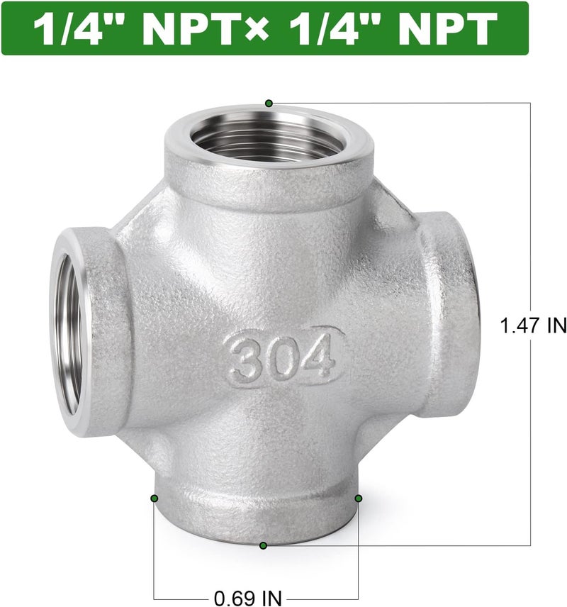 TAISHER تجهيزات أنابيب من الفولاذ المقاوم للصدأ من ، عدد 2 قطعة، مقاس 1/4" x 1/4" x 1/4"، نوع NPT، للأنابيب الأنثوية - Image 4