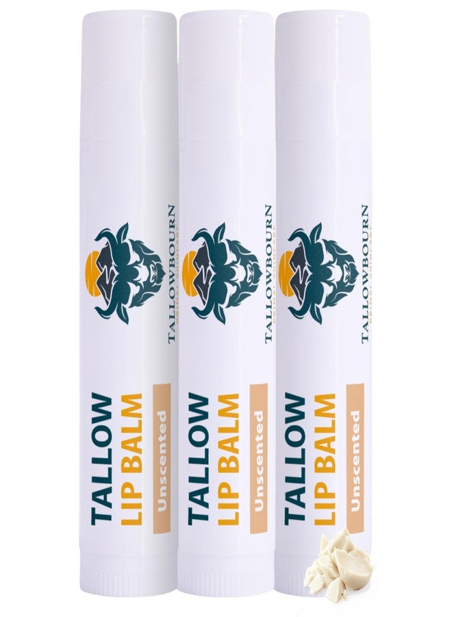 Tallowbourn Moisturizing Tallow Lip Balm – Grass-Fed Beef Tallow with Organic Coconut Oil, Beeswax, and Vitamin E – Unscented Lip Balm Set – Travel Essential - 3-Pack - Image 1