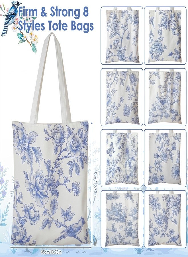Kuabiz Floral Canvas Tote Bag for Women Chinoiserie Tote Bag Aesthetic Reusable Grocery Bags for Travel Shopping, Blue - Image 4