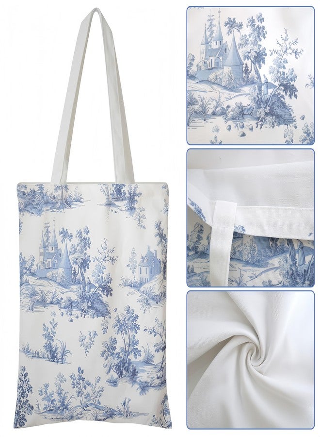 Kuabiz Floral Canvas Tote Bag for Women Chinoiserie Tote Bag Aesthetic Reusable Grocery Bags for Travel Shopping, Blue - Image 5