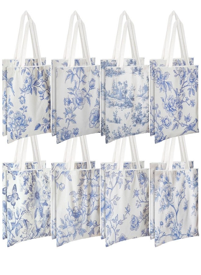 Kuabiz Floral Canvas Tote Bag for Women Chinoiserie Tote Bag Aesthetic Reusable Grocery Bags for Travel Shopping, Blue - Image 1