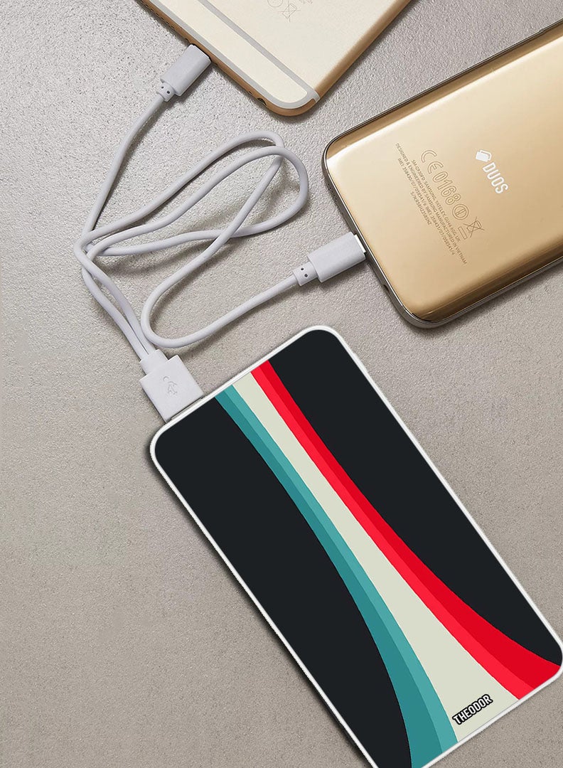 Theodor 10,000 mAh Super Fast Charging Ultra Compact Power Bank with Quick Charge & Power Delivery, Portable Charger For iPhone and Android Stripes in center - Image 2