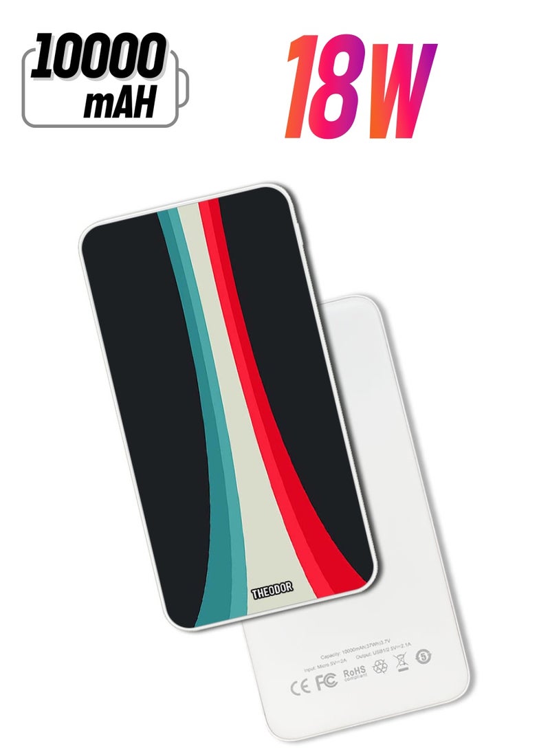 Theodor 10,000 mAh Super Fast Charging Ultra Compact Power Bank with Quick Charge & Power Delivery, Portable Charger For iPhone and Android Stripes in center - Image 1