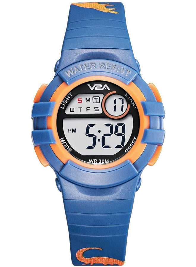في 2 أية ساعة V2A Resin Boys Dinosaur Kids Watch - ساعة مقاومة للماء بسوار مطبوع عليه رسوم متحركة، هدايا للأولاد من سن 3 إلى 10 سنوات لساعات رياضية رقمية متعددة الوظائف مقاومة للماء حتى عمق 30 مترًا (مينا وسوار باللون الأزرق) - Image 1