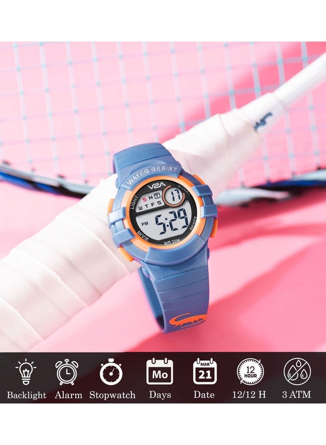 في 2 أية ساعة V2A Resin Boys Dinosaur Kids Watch - ساعة مقاومة للماء بسوار مطبوع عليه رسوم متحركة، هدايا للأولاد من سن 3 إلى 10 سنوات لساعات رياضية رقمية متعددة الوظائف مقاومة للماء حتى عمق 30 مترًا (مينا وسوار باللون الأزرق) - Image 2
