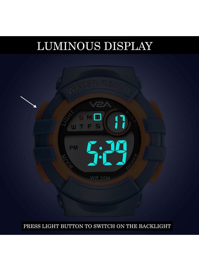 في 2 أية ساعة V2A Resin Boys Dinosaur Kids Watch - ساعة مقاومة للماء بسوار مطبوع عليه رسوم متحركة، هدايا للأولاد من سن 3 إلى 10 سنوات لساعات رياضية رقمية متعددة الوظائف مقاومة للماء حتى عمق 30 مترًا (مينا وسوار باللون الأزرق) - Image 5