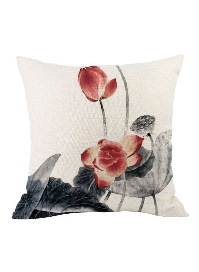 NIBEMINENT Lotus Printed Cushion Cover Beige/Red/Black 45x45cm 