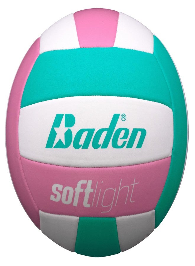 Baden | Softlight VXT1 | No Sting FlexFoam Cover | Youth Lightweight Training Volleyball | K-5 Youth Players | Official Size 5 + 20% Lighter | Seagreen/Soft Pink | Official Ball of BYOP - Image 1