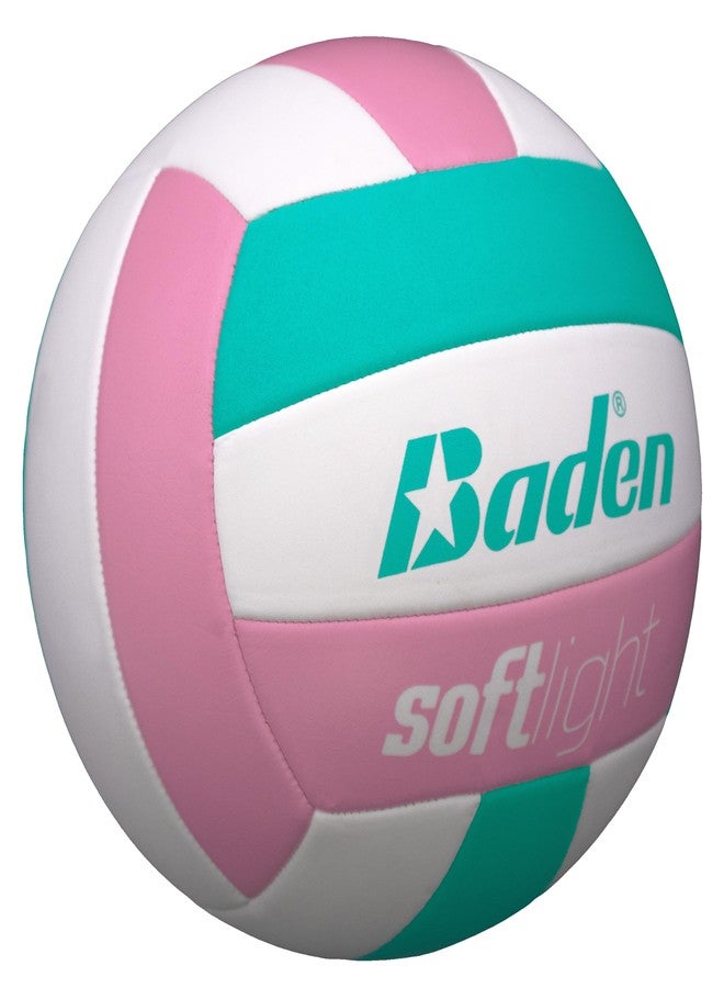 Baden | Softlight VXT1 | No Sting FlexFoam Cover | Youth Lightweight Training Volleyball | K-5 Youth Players | Official Size 5 + 20% Lighter | Seagreen/Soft Pink | Official Ball of BYOP - Image 2