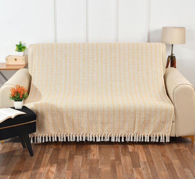 SASHAA WORLD Striped Super Soft & Breathable Throw Blanket | Throw Blanket for Living Room, Bed, Sofa & Chair | Yellow Throw Blanket | 200 x 150 cm - Image 2