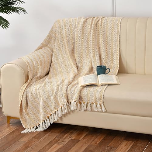 SASHAA WORLD Striped Super Soft & Breathable Throw Blanket | Throw Blanket for Living Room, Bed, Sofa & Chair | Yellow Throw Blanket | 200 x 150 cm - Image 1