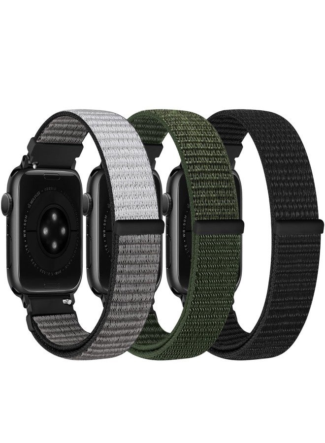 Bcuckood Nylon Sport Bands Compatible with Apple Watch Band 49mm 45mm 44mm 42mm 41mm 40mm 38mm Women Men, Adjustable Sport Solo Loop Bands for iWatch Series 9 8 7 6 5 4 3 SE2 SE Ultra 2 1, 3 Pack - Image 2