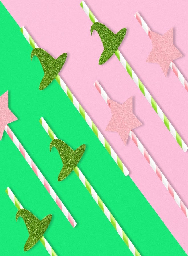 Bafeil 24pcs Wicked Party Favors Witch Disposable Paper Straws - Wizard Themed Crazy Straws, Pink and Green with Hat and Star Designs for Birthday Party Decorations, Halloween, Parties - Image 3