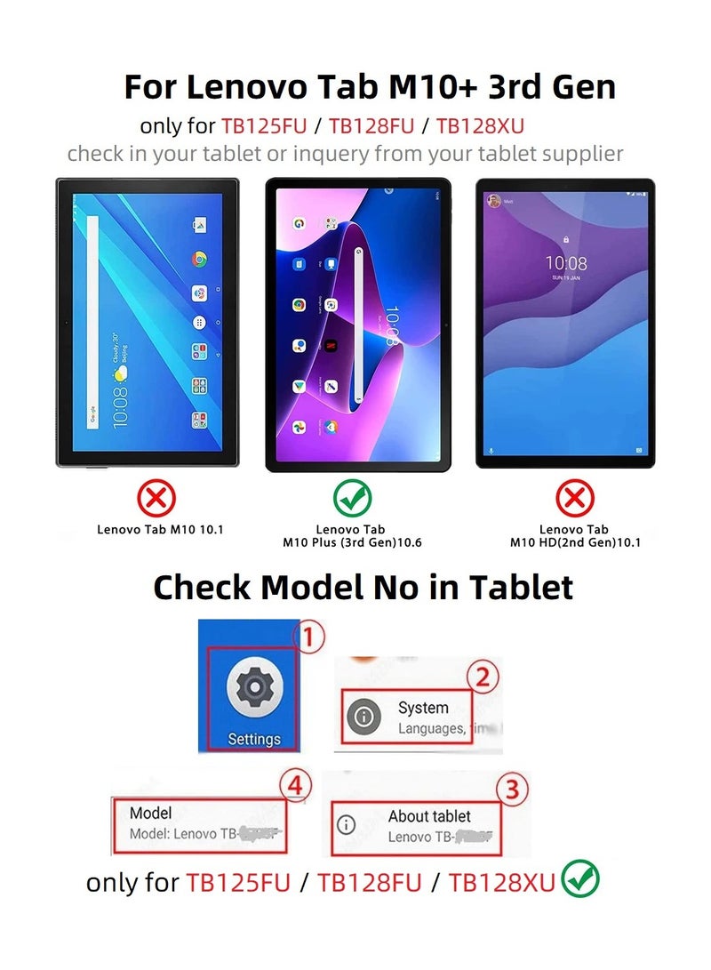 غطاء Lenovo Tab M10 Plus (الجيل 3) مقاس 10.6 بوصة 2022 غطاء للأطفال مع مقبض مقاوم للصدمات وحامل لجهاز Lenovo Tab M10 Plus الجيل 3 (TB125FU / TB128FU / TB128XU) (أزرق) - Image 2