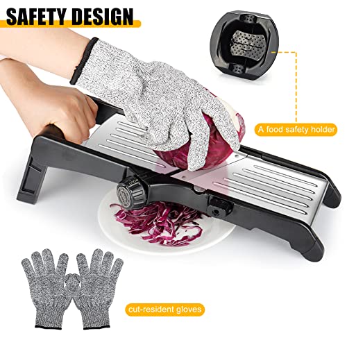BINGBING Mandoline Food slicer for kitchen, Adjustable Stainless Steel Mandoline Vegetable slicer, Food slicer Onion Potato Chip French Fry, 7 in-1 Adjustable Blade, Including 1 Pair Cut-Resistant Gloves - Image 2