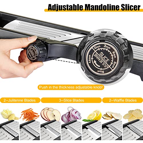 BINGBING Mandoline Food slicer for kitchen, Adjustable Stainless Steel Mandoline Vegetable slicer, Food slicer Onion Potato Chip French Fry, 7 in-1 Adjustable Blade, Including 1 Pair Cut-Resistant Gloves - Image 4