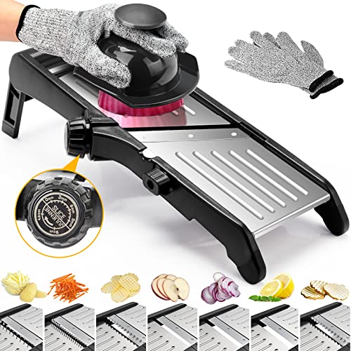 BINGBING Mandoline Food slicer for kitchen, Adjustable Stainless Steel Mandoline Vegetable slicer, Food slicer Onion Potato Chip French Fry, 7 in-1 Adjustable Blade, Including 1 Pair Cut-Resistant Gloves - Image 1