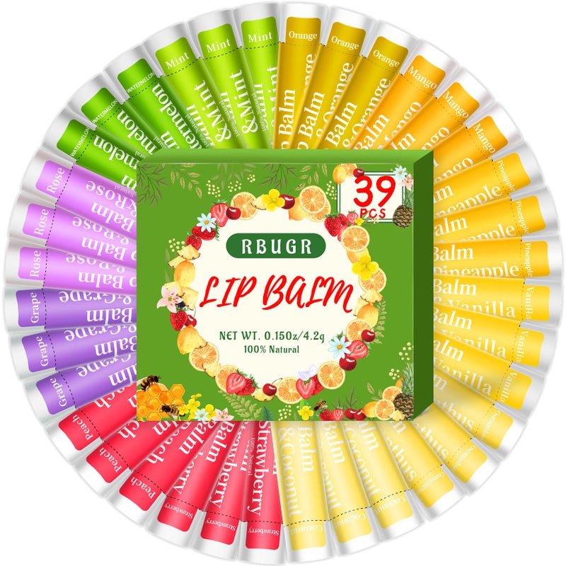 RBUGR 39 Pack of Lip Balm 12 Flavored Lip Balm in Bulk Natural Lip Balms Set Beeswax Moisturising  Soothing Lip Balms Bulk Gifts for Women Stocking Stuffers Party Favors42g015oz