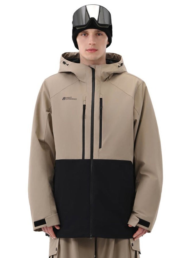 HIGH EXPERIENCE Mens Ski Jacket Snowboard 3L Coat Baggy Waterproof Windproof Warm Insulated Snow Winter Hooded, Khaki Black, M - Image 1