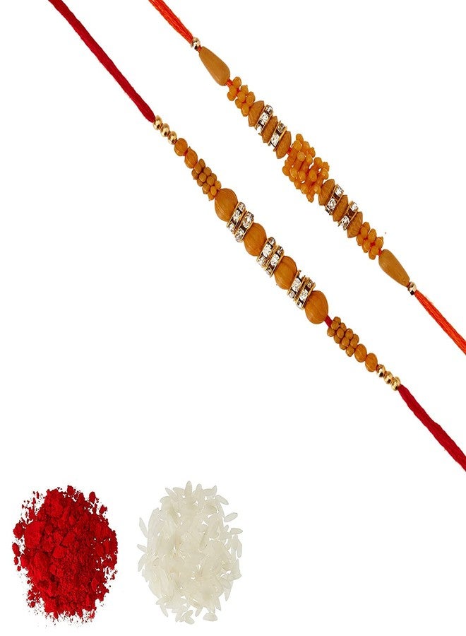 VTFlair Pack Of 2 AD Ring Big Plastic and Wooden Bead AD Ring Rakhi With Roli Chawal Tilak For Men Boys Rakhi for Rakshabandhan-070