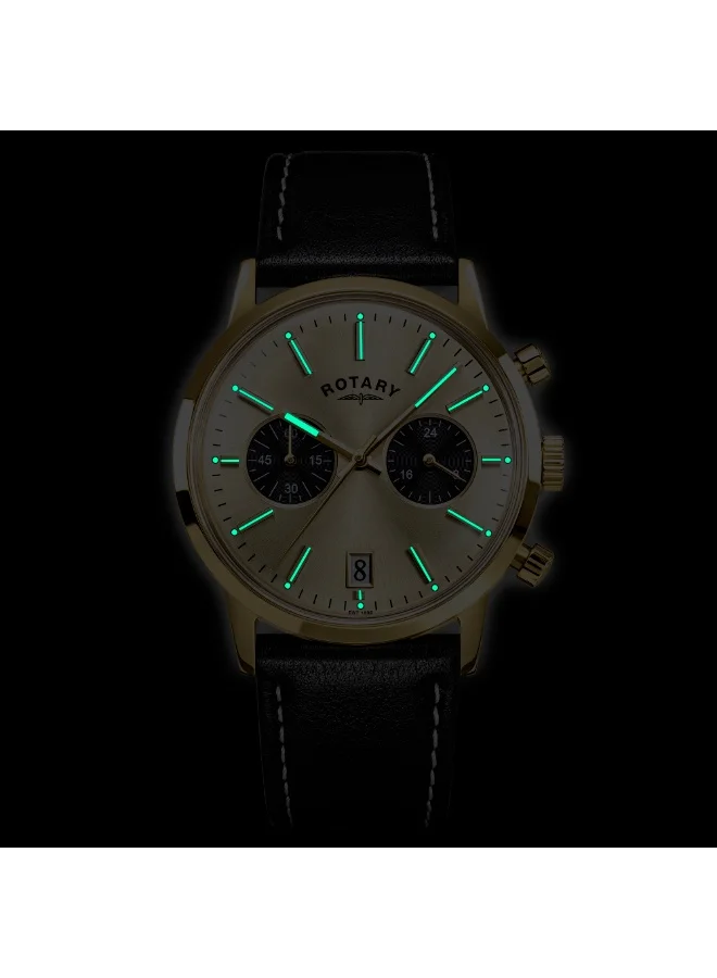 Rotary  Rotary Men's 1895 Gold Plated Stainless Steel Chronograph Brown Leather Strap Watch - RGS10068/03 for Men | Best Price UAE