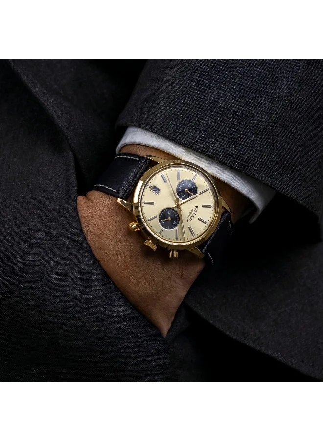 Rotary  Rotary Men's 1895 Gold Plated Stainless Steel Chronograph Brown Leather Strap Watch - RGS10068/03 for Men | Best Price UAE