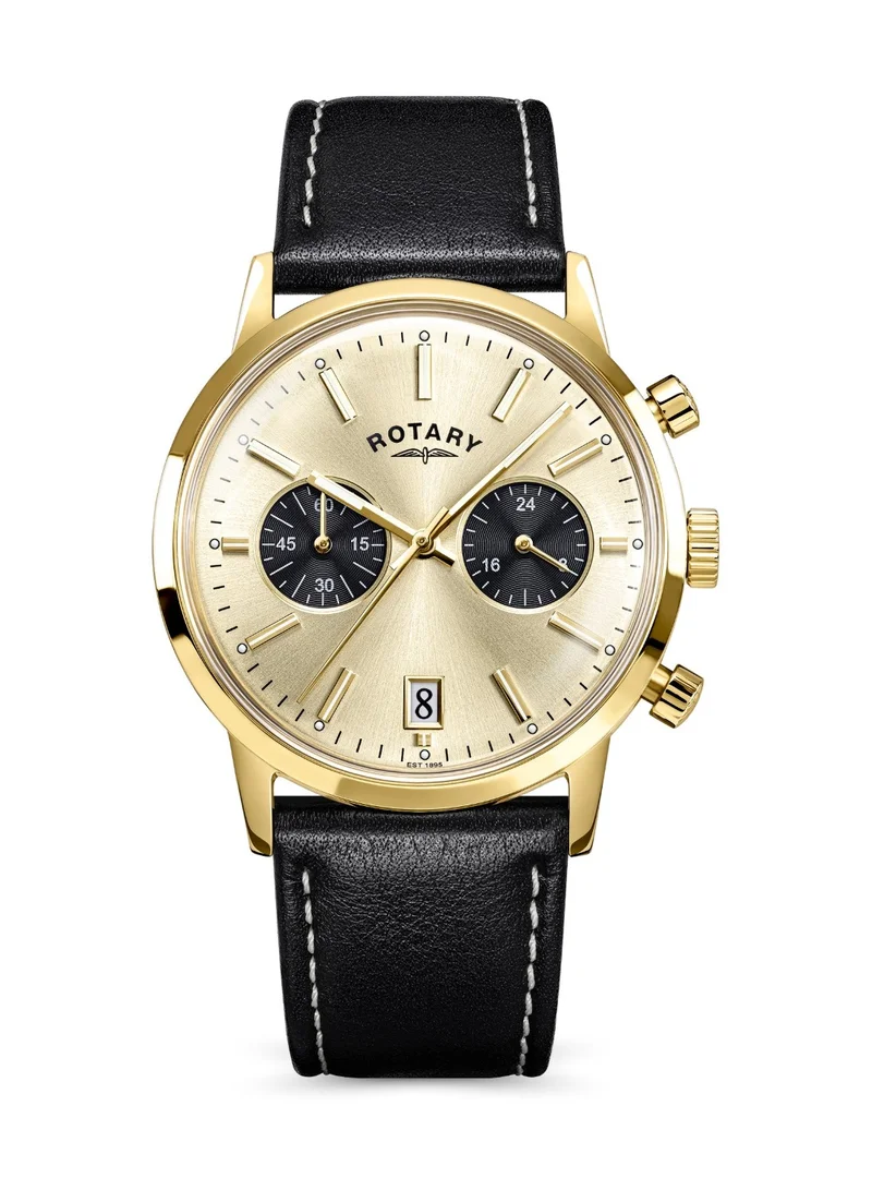Rotary Men's 1895 Chronograph Watch, 40 mm, Champagne Dial, Black Leather Strap