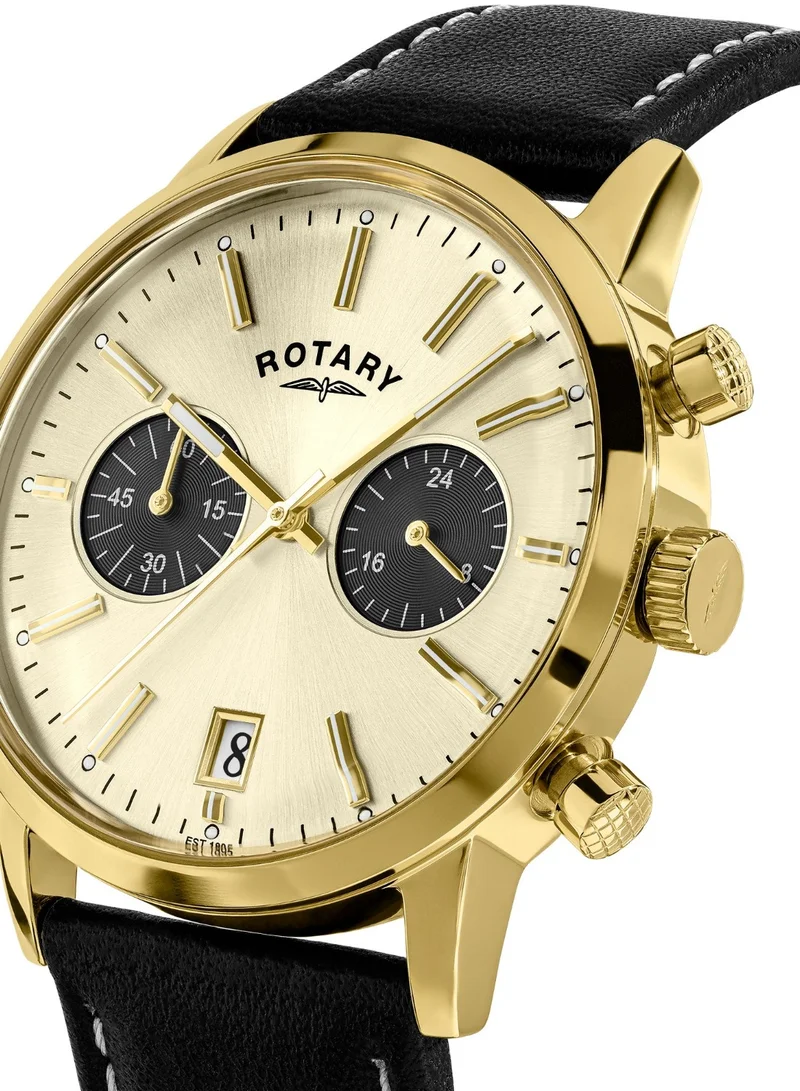 Rotary Men's 1895 Chronograph Watch, 40 mm, Champagne Dial, Black Leather Strap