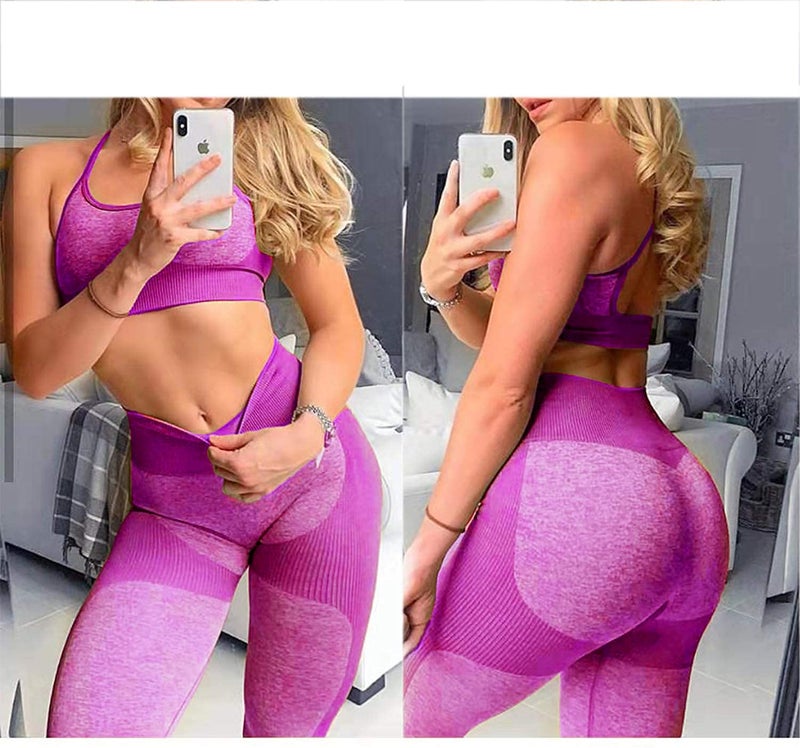 OLCHEE Womenâ€™s Workout Sets 2 Piece - Seamless Yoga Leggings and Cross-Strap Sports Bra Gym Outfits Activewear Matching Set - Pink Small - Image 4