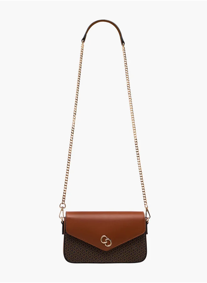 سيليست Women's Monogram Print Crossbody Bag with Chain Strap and Button Closure