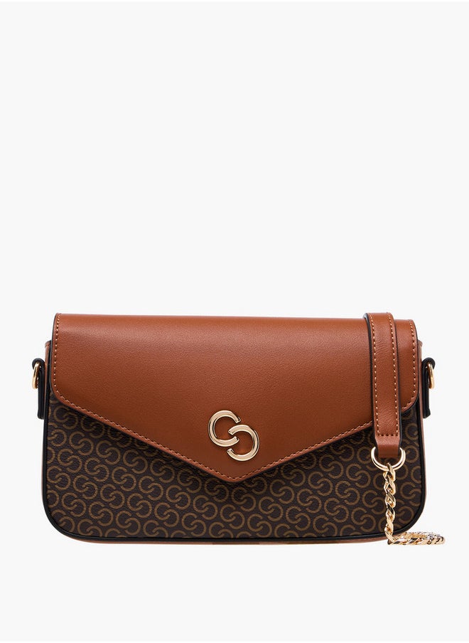 Celeste - Women's Monogram Print Crossbody Bag with Chain Strap and Button Closure - Image 1